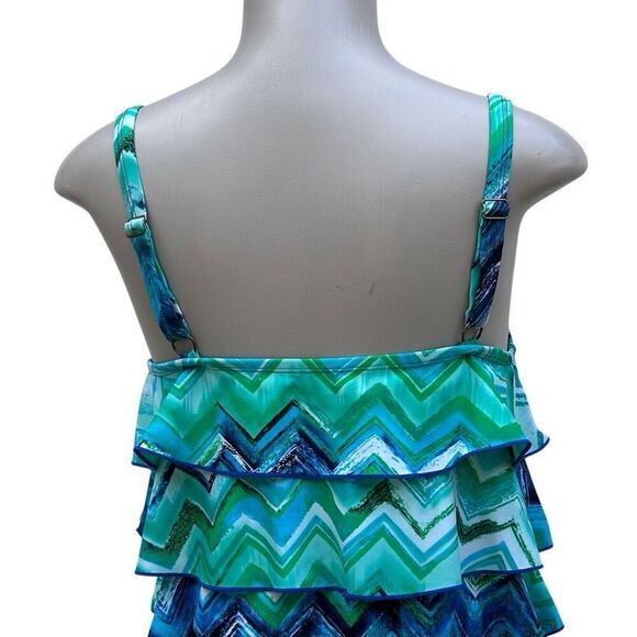 CEEB Swim Tankini Top Womens Size 12 Bathing Suit Top Blue Green Layered Ruffle - Picture 6 of 13
